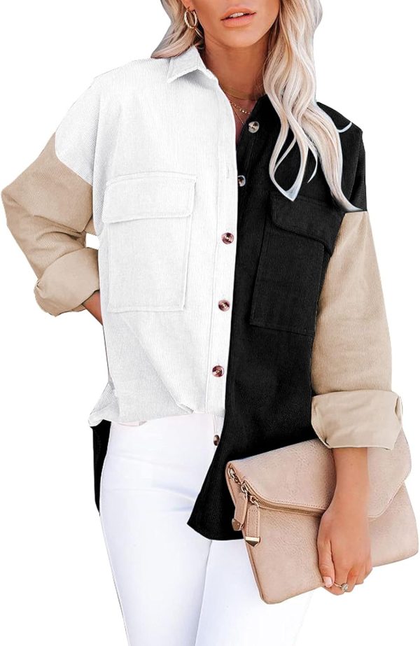Dokotoo Womens Corduroy Button Down Shirts Boyfriend Long Sleeve Oversized Blouses Tops - Image 126