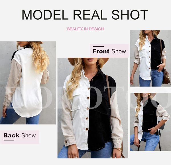 Dokotoo Womens Corduroy Button Down Shirts Boyfriend Long Sleeve Oversized Blouses Tops - Image 129