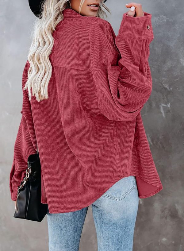 Dokotoo Womens Corduroy Button Down Shirts Boyfriend Long Sleeve Oversized Blouses Tops - Image 139