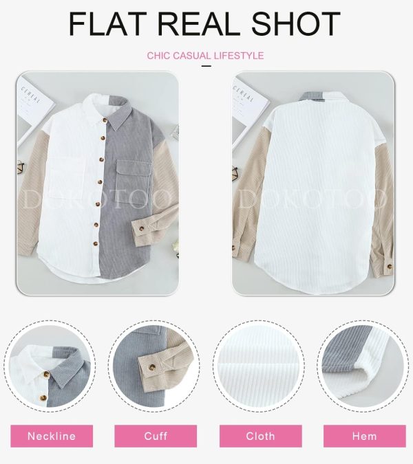 Dokotoo Womens Corduroy Button Down Shirts Boyfriend Long Sleeve Oversized Blouses Tops - Image 152