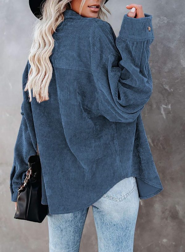 Dokotoo Womens Corduroy Button Down Shirts Boyfriend Long Sleeve Oversized Blouses Tops - Image 154