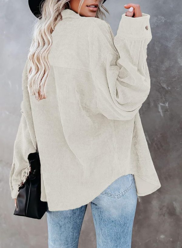 Dokotoo Womens Corduroy Button Down Shirts Boyfriend Long Sleeve Oversized Blouses Tops - Image 160