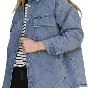 Dokotoo Denim Jacket for Women Fashion Solid Oversized Long Sleeve Button Down Shacket Jacket Coat with Pockets