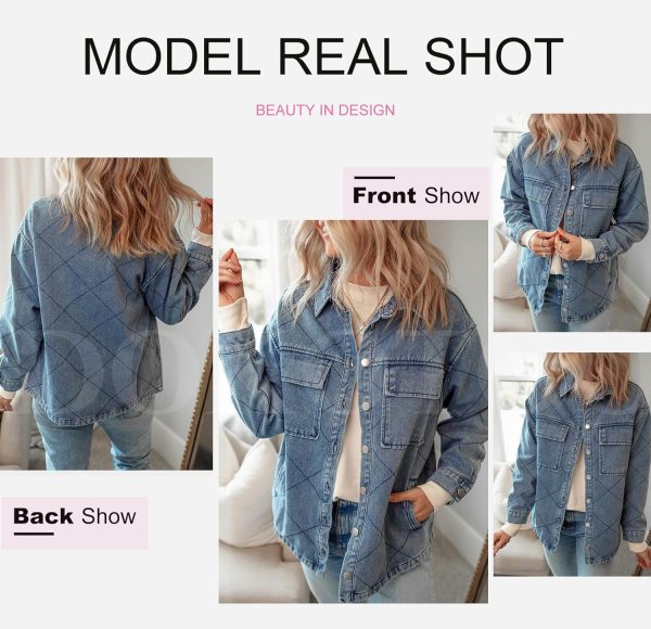 Dokotoo Denim Jacket for Women Fashion Solid Oversized Long Sleeve Button Down Shacket Jacket Coat with Pockets - Image 4