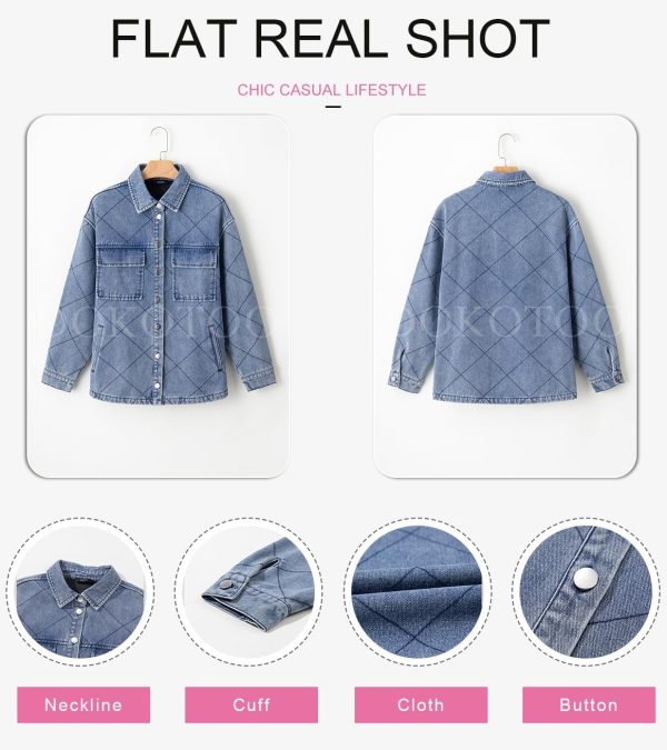 Dokotoo Denim Jacket for Women Fashion Solid Oversized Long Sleeve Button Down Shacket Jacket Coat with Pockets - Image 5
