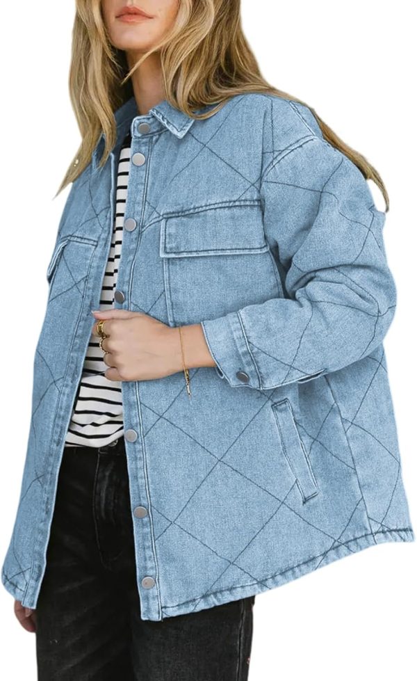 Dokotoo Denim Jacket for Women Fashion Solid Oversized Long Sleeve Button Down Shacket Jacket Coat with Pockets - Image 8