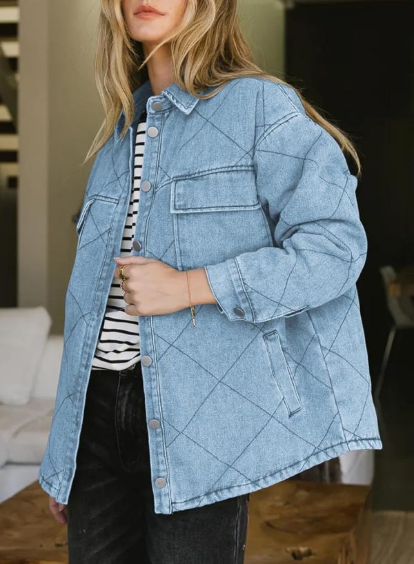Dokotoo Denim Jacket for Women Fashion Solid Oversized Long Sleeve Button Down Shacket Jacket Coat with Pockets - Image 9