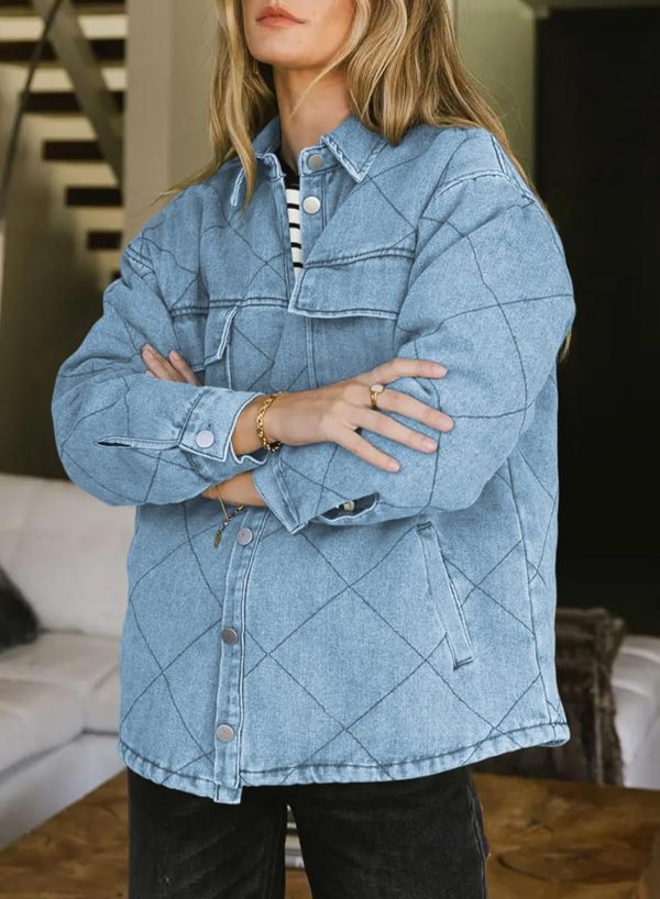 Dokotoo Denim Jacket for Women Fashion Solid Oversized Long Sleeve Button Down Shacket Jacket Coat with Pockets - Image 10