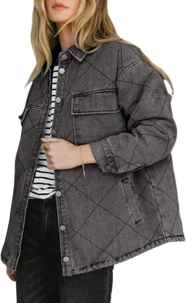 Dokotoo Denim Jacket for Women Fashion Solid Oversized Long Sleeve Button Down Shacket Jacket Coat with Pockets - Image 12