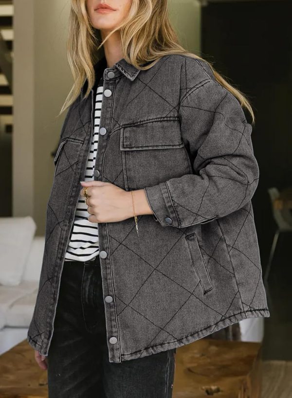 Dokotoo Denim Jacket for Women Fashion Solid Oversized Long Sleeve Button Down Shacket Jacket Coat with Pockets - Image 13