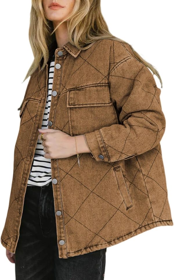 Dokotoo Denim Jacket for Women Fashion Solid Oversized Long Sleeve Button Down Shacket Jacket Coat with Pockets - Image 16