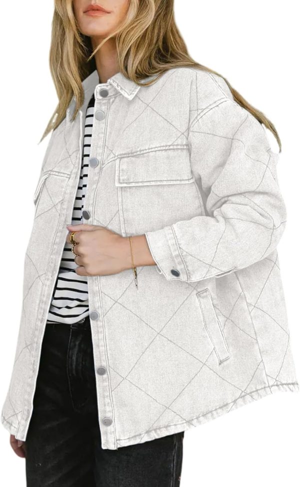 Dokotoo Denim Jacket for Women Fashion Solid Oversized Long Sleeve Button Down Shacket Jacket Coat with Pockets - Image 20