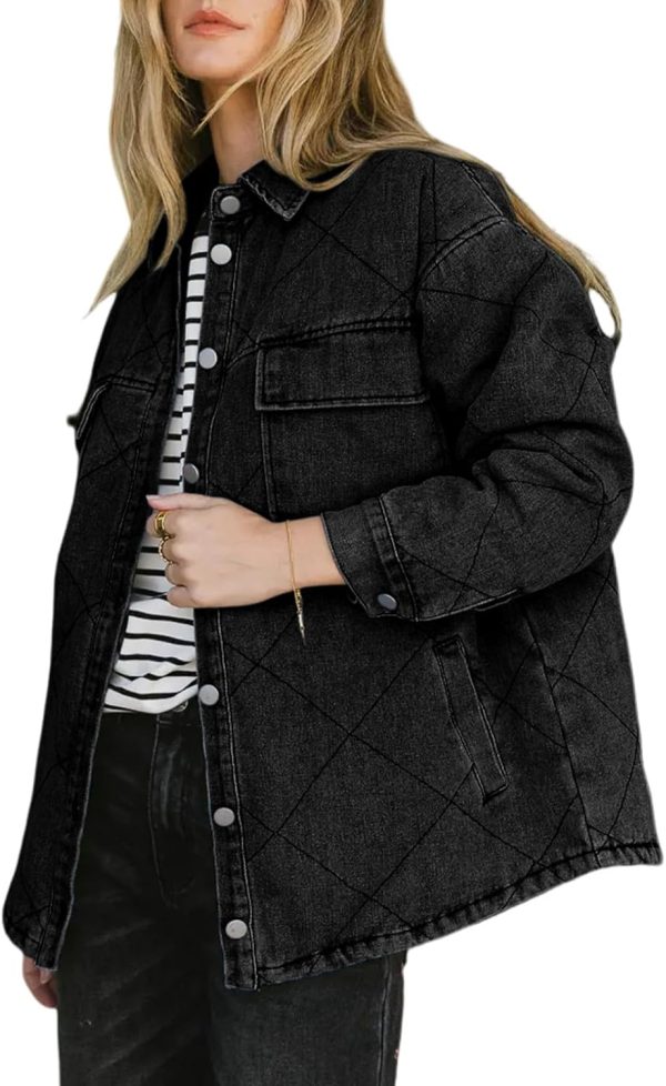 Dokotoo Denim Jacket for Women Fashion Solid Oversized Long Sleeve Button Down Shacket Jacket Coat with Pockets - Image 24