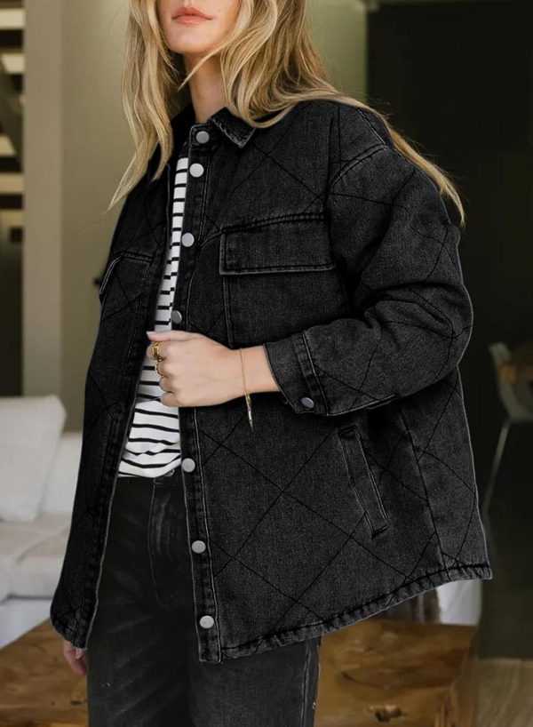 Dokotoo Denim Jacket for Women Fashion Solid Oversized Long Sleeve Button Down Shacket Jacket Coat with Pockets - Image 25