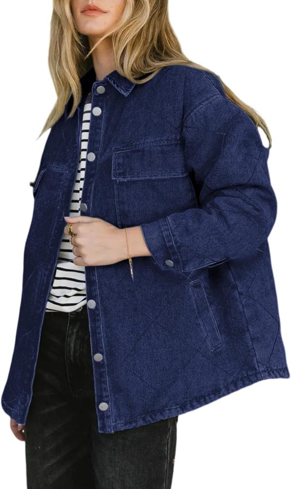 Dokotoo Denim Jacket for Women Fashion Solid Oversized Long Sleeve Button Down Shacket Jacket Coat with Pockets - Image 28