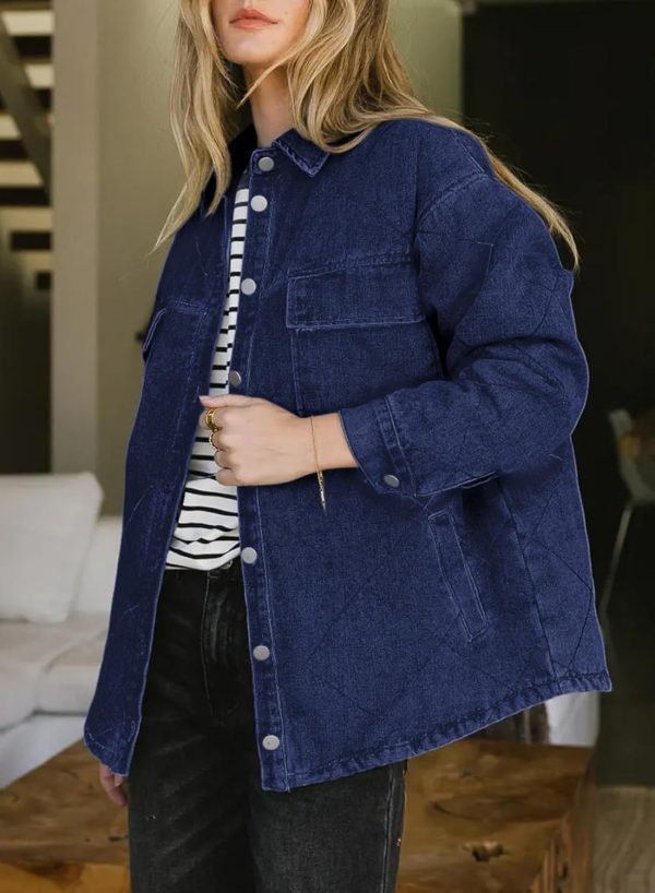 Dokotoo Denim Jacket for Women Fashion Solid Oversized Long Sleeve Button Down Shacket Jacket Coat with Pockets - Image 29