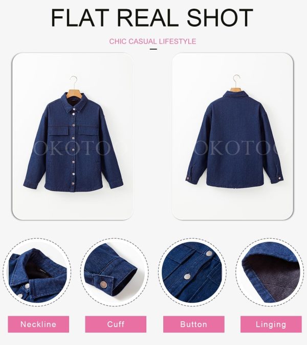 Dokotoo Denim Jacket for Women Fashion Solid Oversized Long Sleeve Button Down Shacket Jacket Coat with Pockets - Image 32