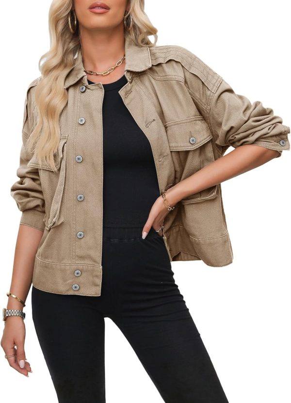 Dokotoo Women's Cargo Jean Jacket - Cropped Button Spring Fashion Coat for Women - Image 3