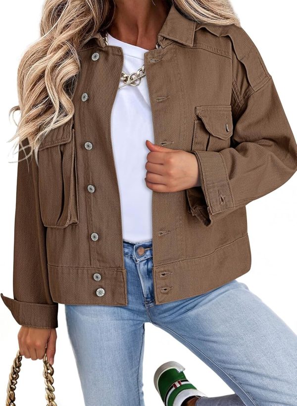Dokotoo Women's Cargo Jean Jacket - Cropped Button Spring Fashion Coat for Women - Image 11