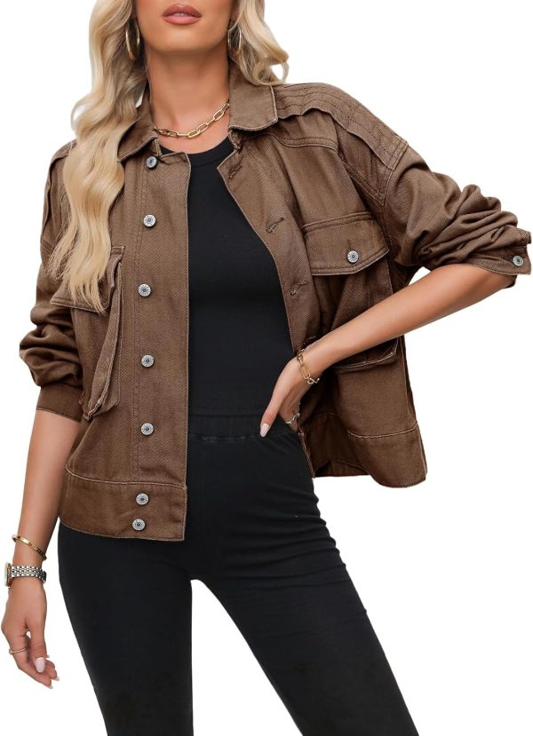 Dokotoo Women's Cargo Jean Jacket - Cropped Button Spring Fashion Coat for Women - Image 13