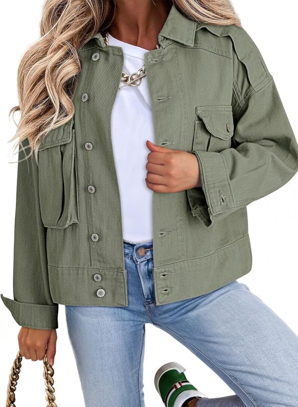 Dokotoo Women's Cargo Jean Jacket - Cropped Button Spring Fashion Coat for Women - Image 21