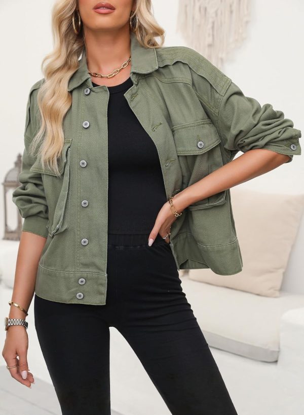 Dokotoo Women's Cargo Jean Jacket - Cropped Button Spring Fashion Coat for Women - Image 24