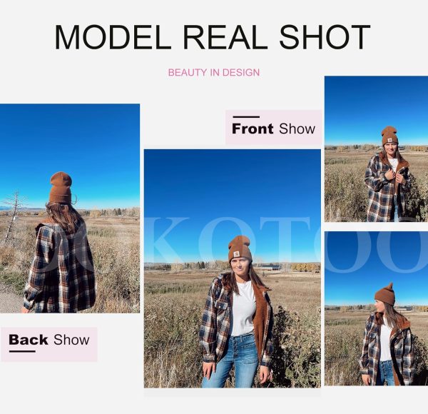 Dokotoo Womens Plaid Shacket Jacket Long Sleeve Button Down Fleece Hooded Jackets Warm Coat - Image 22