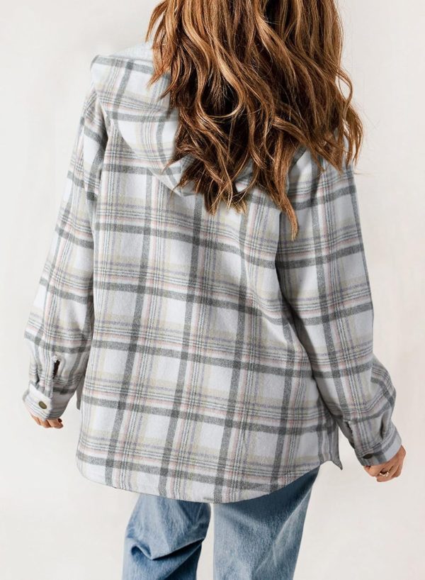 Dokotoo Womens Plaid Shacket Jacket Long Sleeve Button Down Fleece Hooded Jackets Warm Coat - Image 32
