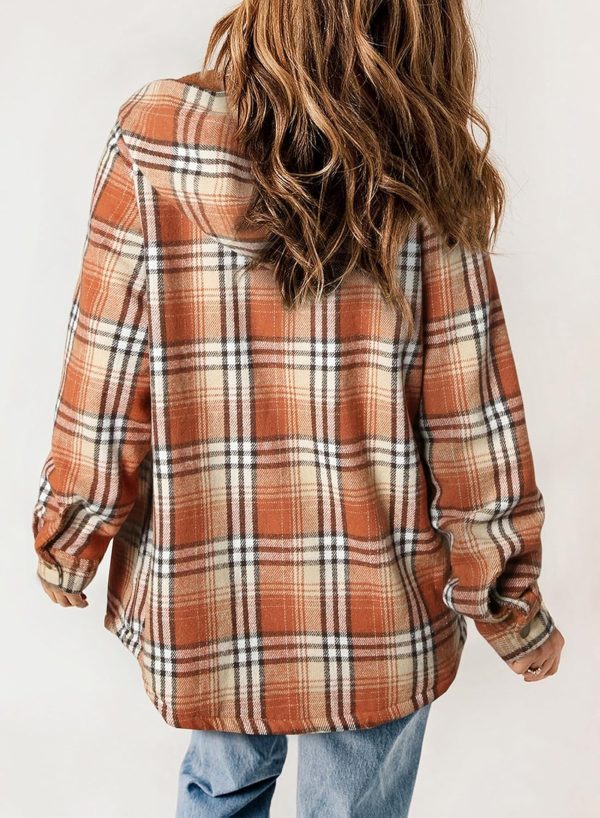 Dokotoo Womens Plaid Shacket Jacket Long Sleeve Button Down Fleece Hooded Jackets Warm Coat - Image 52