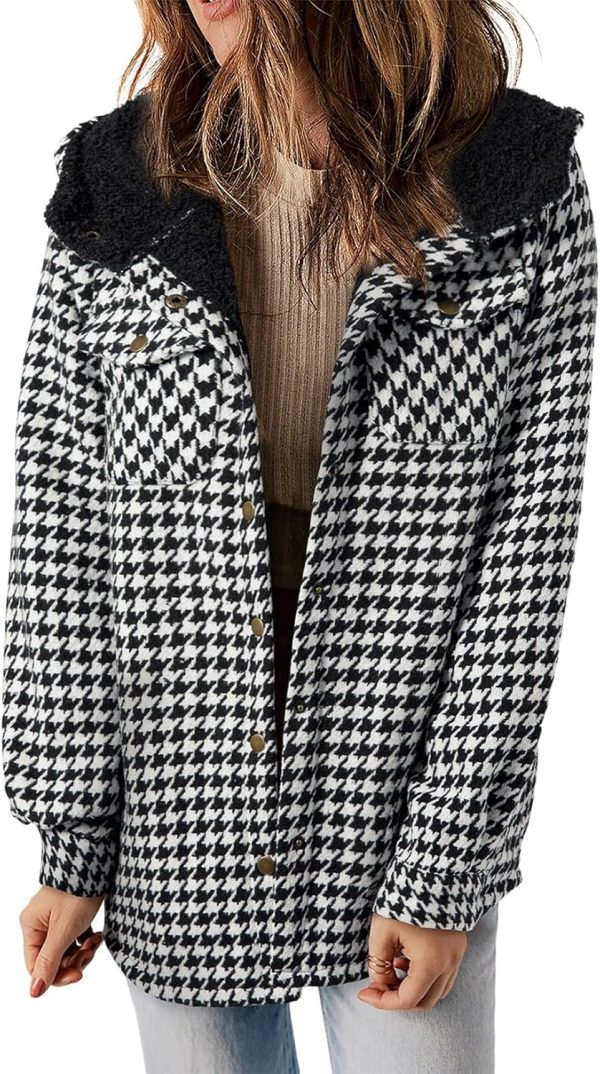 Dokotoo Womens Plaid Shacket Jacket Long Sleeve Button Down Fleece Hooded Jackets Warm Coat - Image 56
