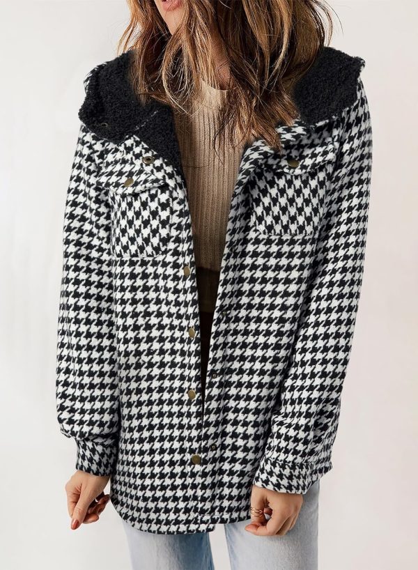 Dokotoo Womens Plaid Shacket Jacket Long Sleeve Button Down Fleece Hooded Jackets Warm Coat - Image 57