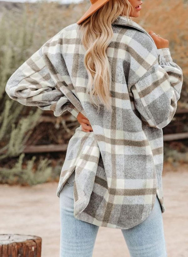 Dokotoo Womens Casual Plaid Button Down Long Sleeve Shirts Flannel Shacket Jacket Coats - Image 2