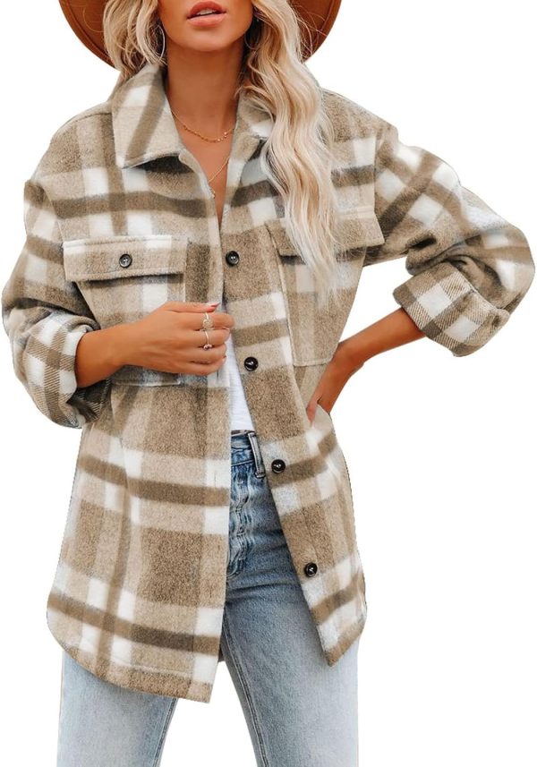 Dokotoo Womens Casual Plaid Button Down Long Sleeve Shirts Flannel Shacket Jacket Coats - Image 5