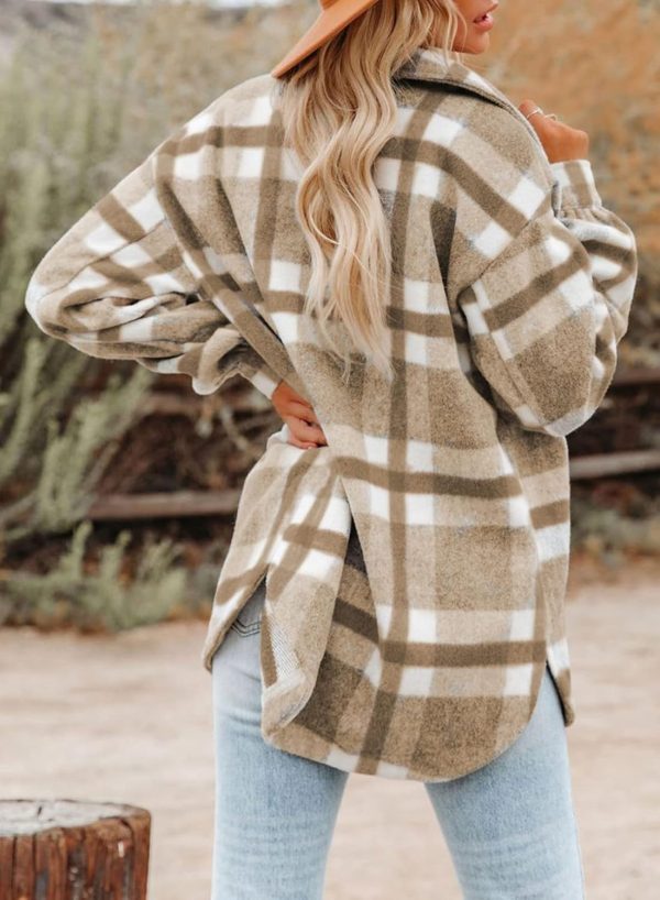 Dokotoo Womens Casual Plaid Button Down Long Sleeve Shirts Flannel Shacket Jacket Coats - Image 6