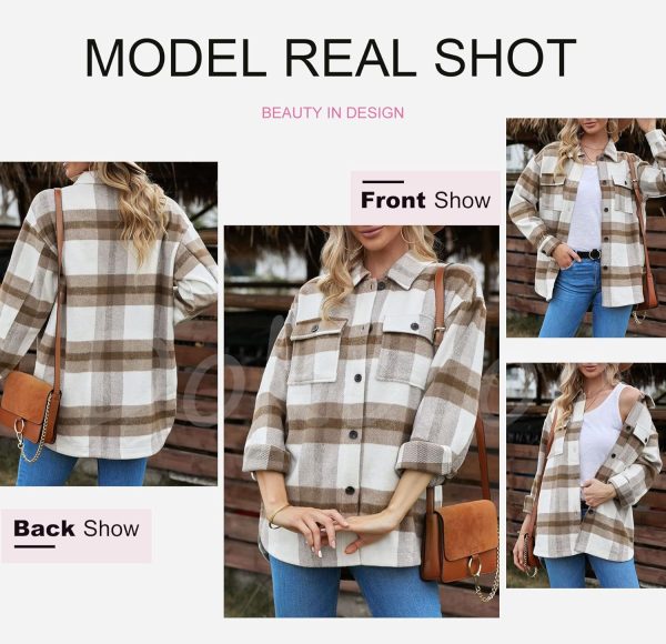 Dokotoo Womens Casual Plaid Button Down Long Sleeve Shirts Flannel Shacket Jacket Coats - Image 7