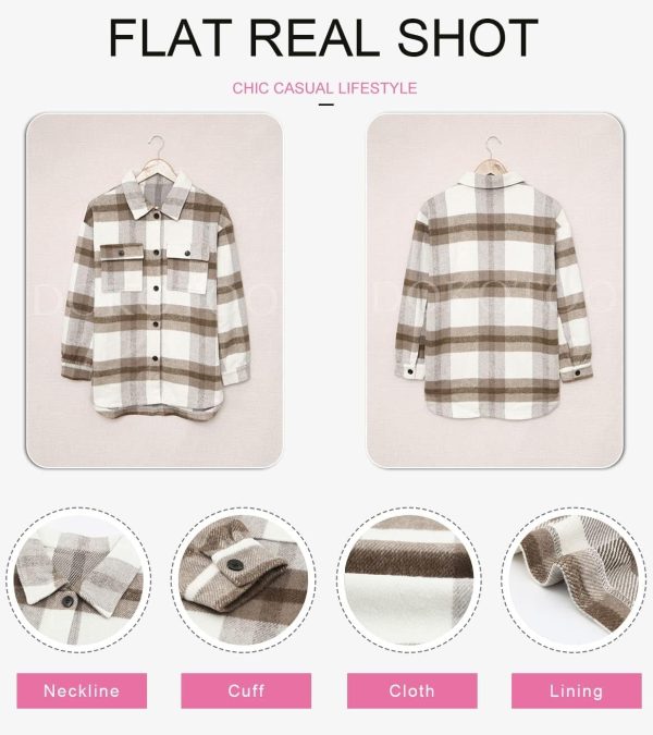 Dokotoo Womens Casual Plaid Button Down Long Sleeve Shirts Flannel Shacket Jacket Coats - Image 8
