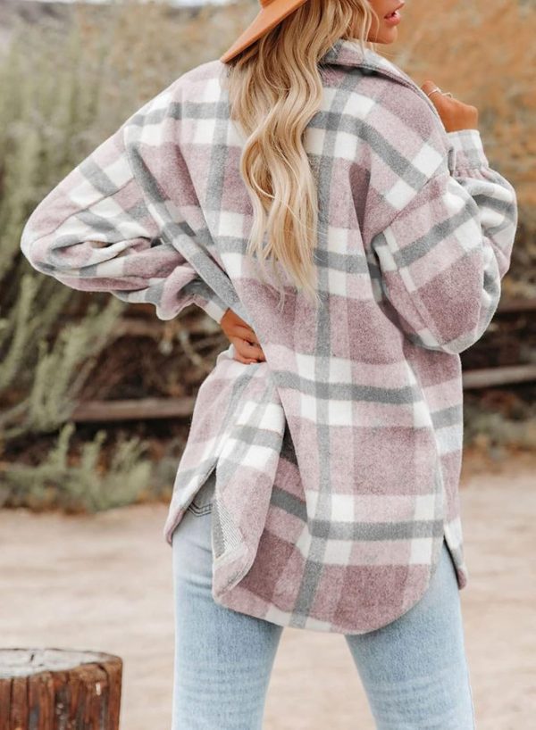 Dokotoo Womens Casual Plaid Button Down Long Sleeve Shirts Flannel Shacket Jacket Coats - Image 10